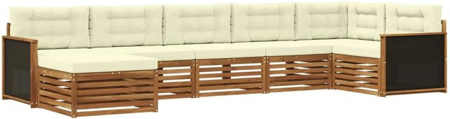vidaXL Outdoor-Sofagarnitur in L-Form aus Massivholz Akazie mit 7 Kissen in Natur und Creme - Bild 1