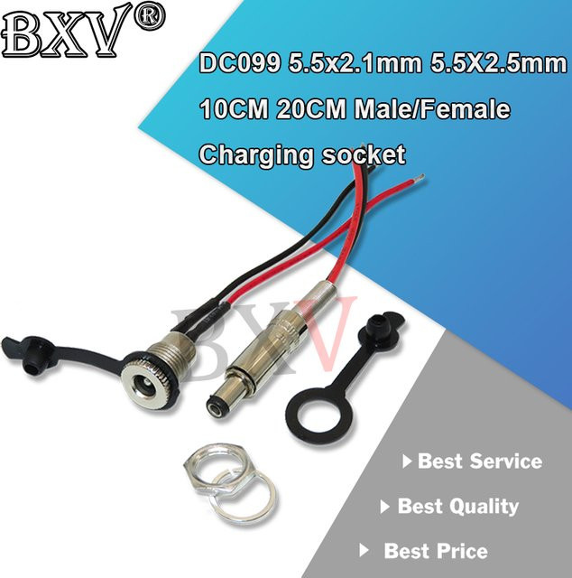 BXV DC-Netzteil Gewinde Ladebuchse und Stecker Set, 2 Stück, Metall, Farbe: Silber, 5,5x2,1mm und 5,5x2,5mm, Panel Mount - Bild 1
