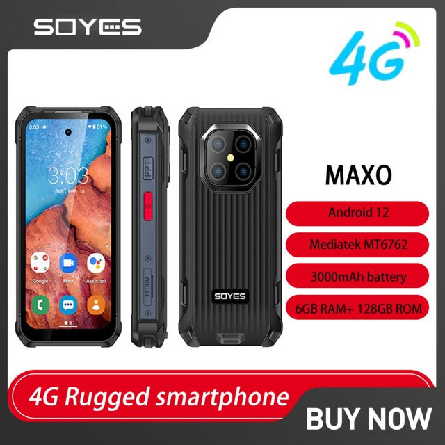 SOYES MAXo 4G Mini Robustes Smartphone mit 3,88 Zoll IPS-Bildschirm, Android 12, 6 GB RAM, 128 GB Speicher, IP68, Face ID, Schwarz - Bild 1