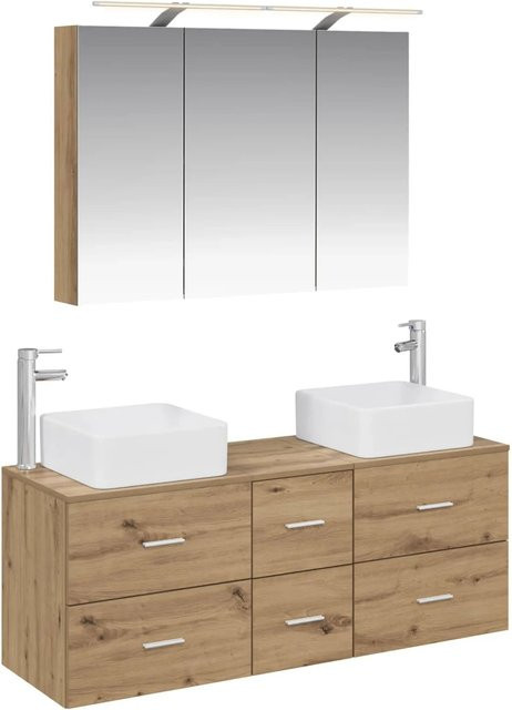 vidaXL Badezimmermöbel-Set 4-teilig in Artisan-Eiche mit Glas und LED-Beleuchtung, Braun - Bild 1
