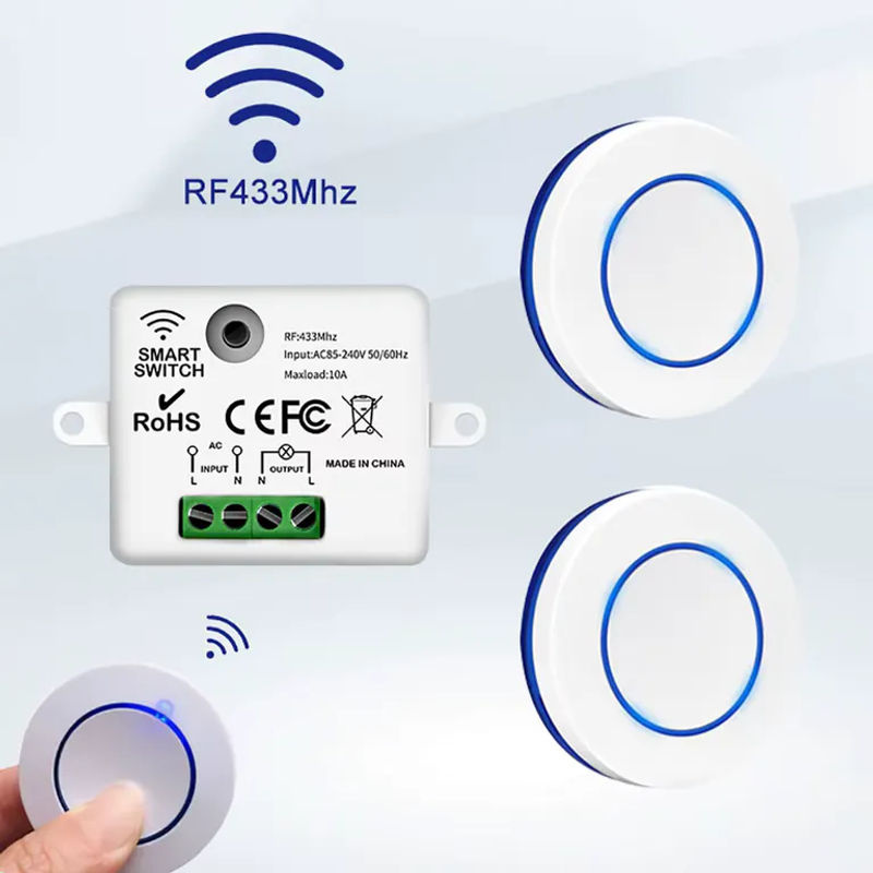 Szaoju RF 433MHz Drahtloser Lichtschalter mit Fernbedienung, Rundes Wandpanel für LED-Lampen, Weiß - Bild 2