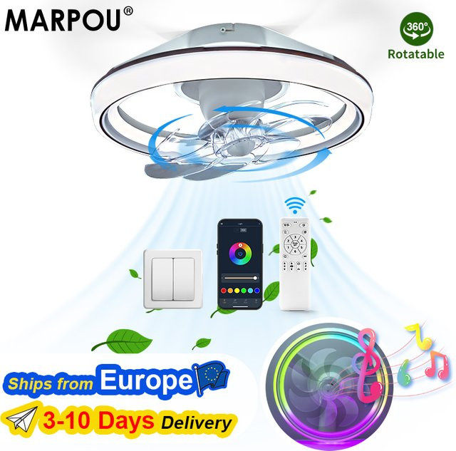 MARPOU Deckenventilator mit LED-Licht und Fernbedienung, moderner weißer Ventilator mit 7 Flügeln und Oszillation, 90 W - Bild 1