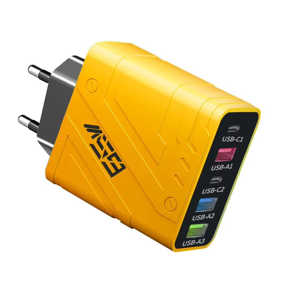 Maerknon 65W 5-Port USB-C Schnellladegerät mit PD und QC3.0 Wandladegerät in Gelb - Bild 5