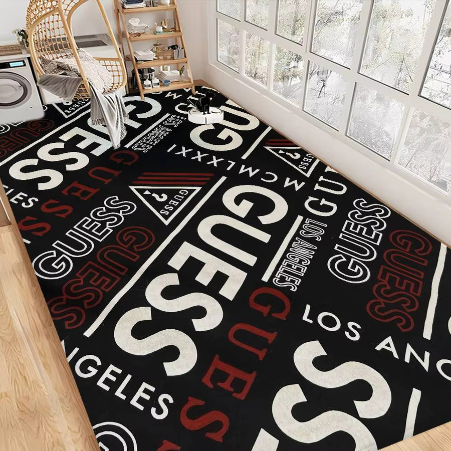Modischer G-Guess Flurteppich in Schwarz mit abstraktem Design, rutschfeste rechteckige Matte für Wohnzimmer, Kinderzimmer, Balkon oder Waschküche - Bild 2