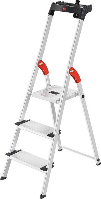 Hailo Alu-Stehleiter L80 ComfortLine 3-stufig in Silber mit Multifunktionsschale und XXL-Stufen - Bild 1