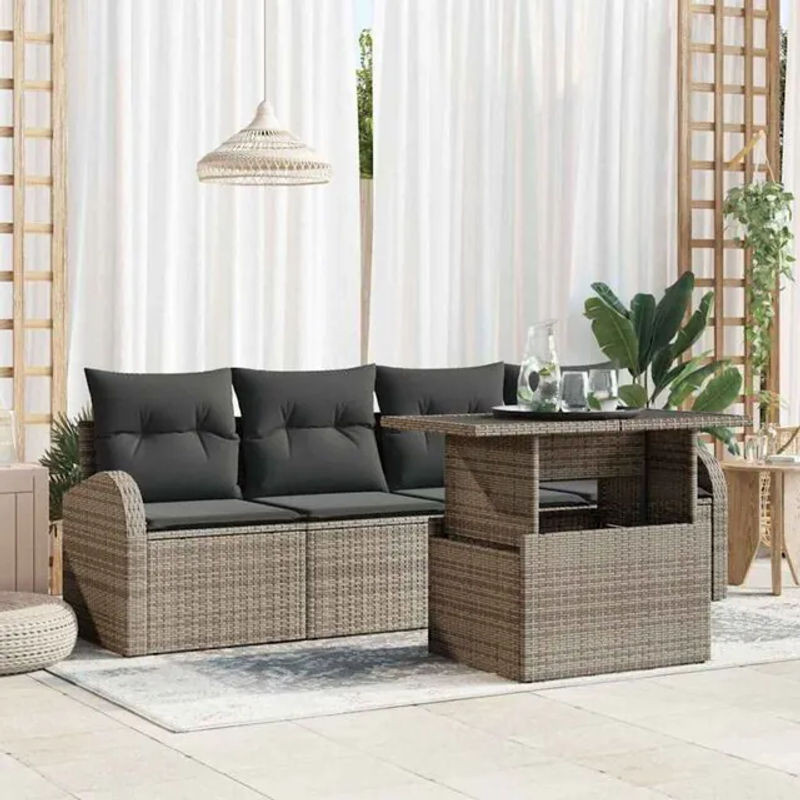 Vidaxl Garten-Sofa-Set aus Polyrattan in Grau, 5-teiliges Loungemöbel-Set, B/T/H: 100 x 55 x 73 cm - Bild 1