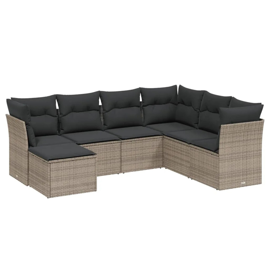 vidaXL 7-tlg. Garten-Sofagarnitur in L-Form aus Poly Rattan mit Kissen in Grau - Bild 2