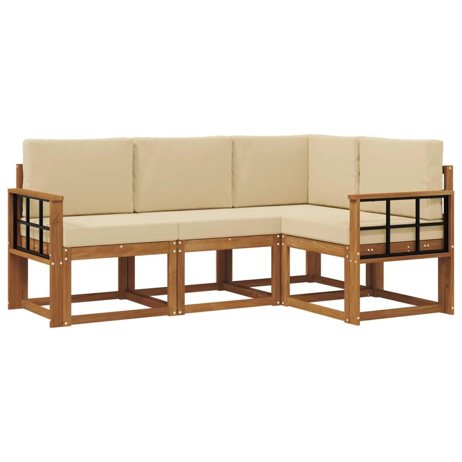 vidaXL Outdoor-Sofagarnitur L-Form aus massivem Akazienholz mit Kissen in Beige und Natur - Bild 2