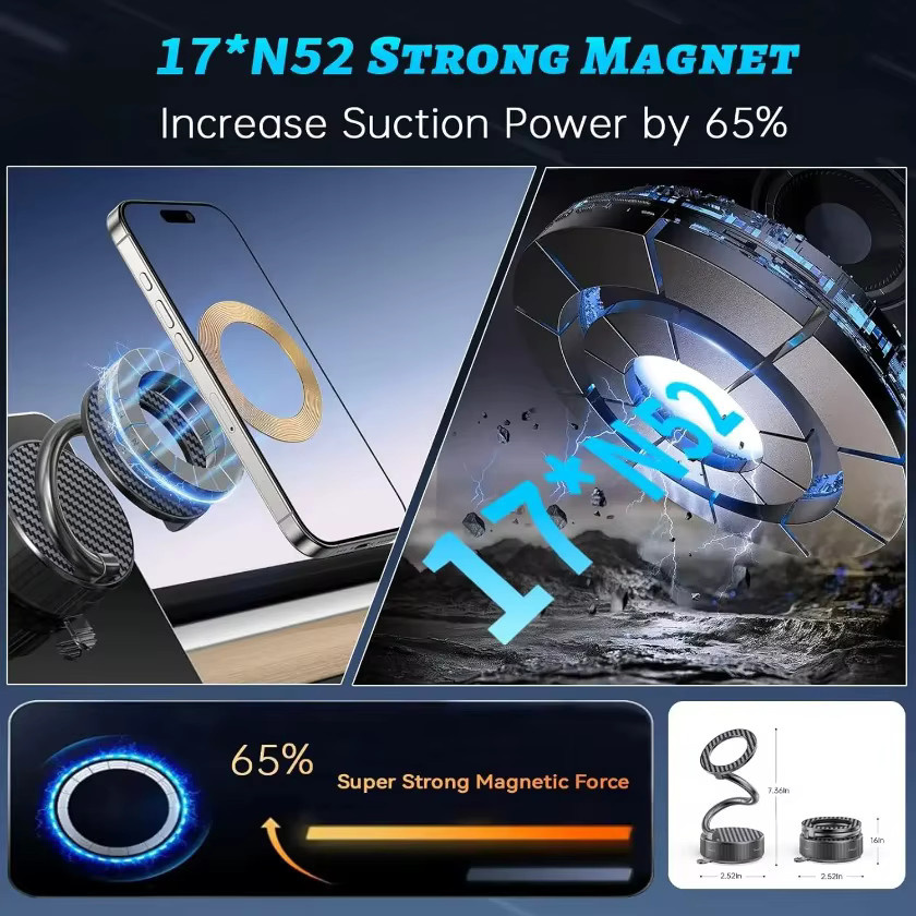 Opansten Magnetische MagSafe Auto-Halterung mit Vakuum-Saugnapf und Multi-Achsen-Einstellung für iPhone 17 bis 12 Pro Max, Schwarz - Bild 3