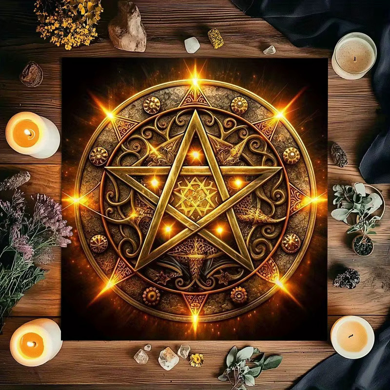 VIKAMA Mystic Pentagram Tischdecke mit Goldfaden im Bohemian Tarot Design - Bild 3