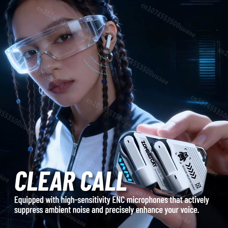 Zombies Cat B21 Alloy Bluetooth 6.0 Ohrhörer mit Echtzeit-KI-Übersetzung, weiße Semi-In-Ear TWS Kabellose Kopfhörer mit Smart-App - Bild 4