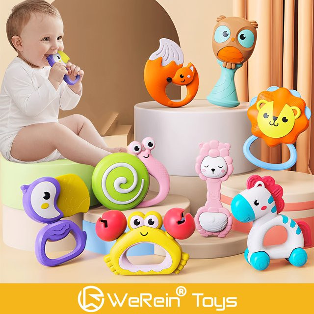Werein Buntes Tier-Rassel-Spielzeug mit Beißring für Babys und Neugeborene von 0 bis 36 Monaten, Unisex - Bild 1