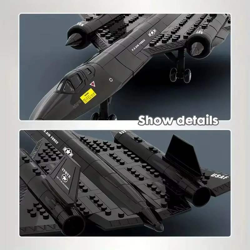 FUNXINEE SR71 Blackbird Stealth Überschall Aufklärungsflugzeug, Bausteine, Schwarz - Bild 6