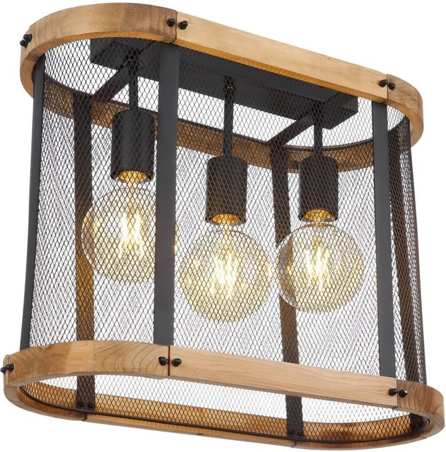 Globo Deckenleuchte Jeanie 3-flammig Schwarz matt und Dunkelbraun aus Metall und Holz, B/H/T: 45 x 38 x 20 cm, E27 - Bild 1