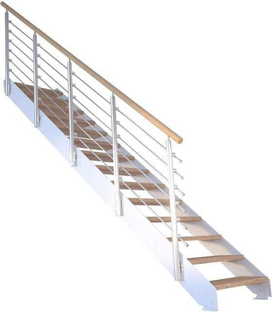 StarWood Treppe Kos mit 10 Stufen in Eiche Natur und weißem Design-Geländer FSC - Bild 1
