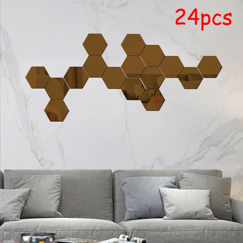 24 Stück Gold 3D Spiegel Sechseck Wandaufkleber aus Acryl Kunststoff für geometrische DIY Dekoration - Bild 5