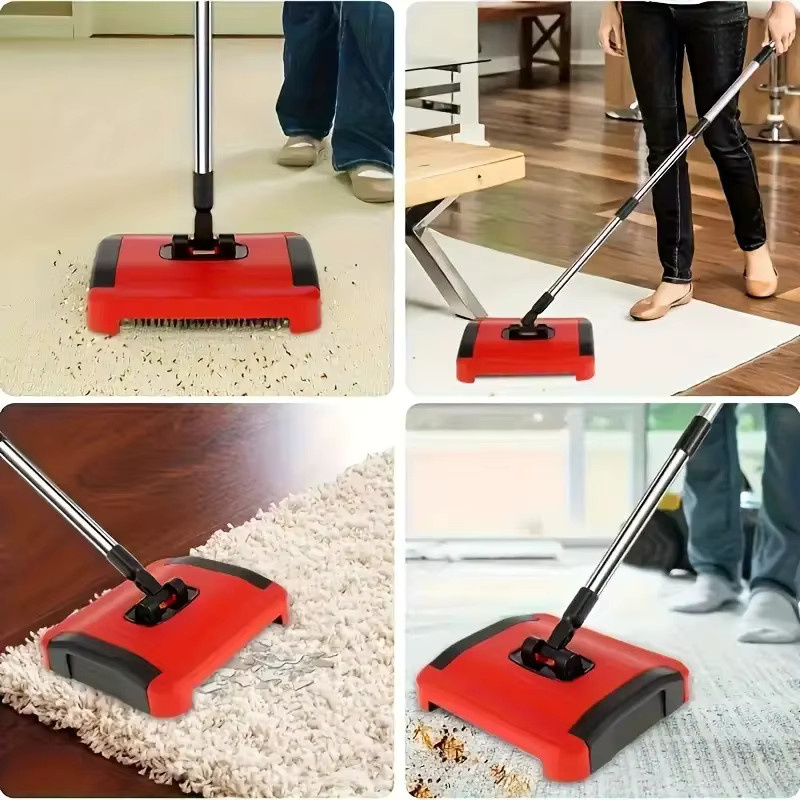 Manuelle Teppichkehrmaschine Untior in Rot als Teppichbesen und Reiniger für Zuhause - Bild 6