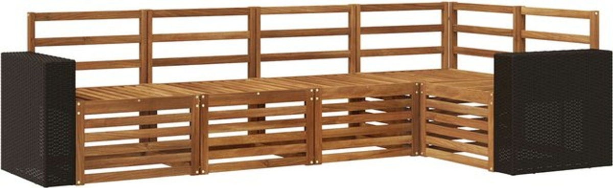 vidaXL Ecksofa Set 5-teilig aus Massivholz Akazie in Natur und Weiß, modernes wendbares Design - Bild 1