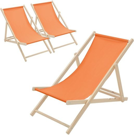 3er Set ECD Germany Liegestühle aus Holz in Orange mit verstellbarer Rückenlehne und Polyester Oxford-Gewebe - Bild 1
