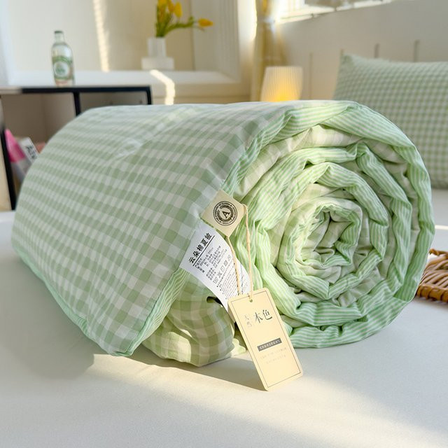 Lshah Japanische Gitter-Sommerdecke in Grün, atmungsaktive und kühle Steppdecke aus Polyester-Baumwoll-Mischung, B/B: 200 x 150 cm - Bild 1