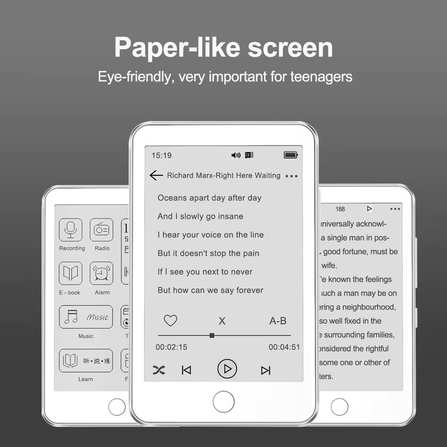 Famue Mini E-Ink E-Reader 3,52 Zoll mit 32GB, tragbarer E-Book-Reader mit MP3-Player, Bluetooth 5.3, Aufnahmefunktion und UKW-Radio - Bild 3