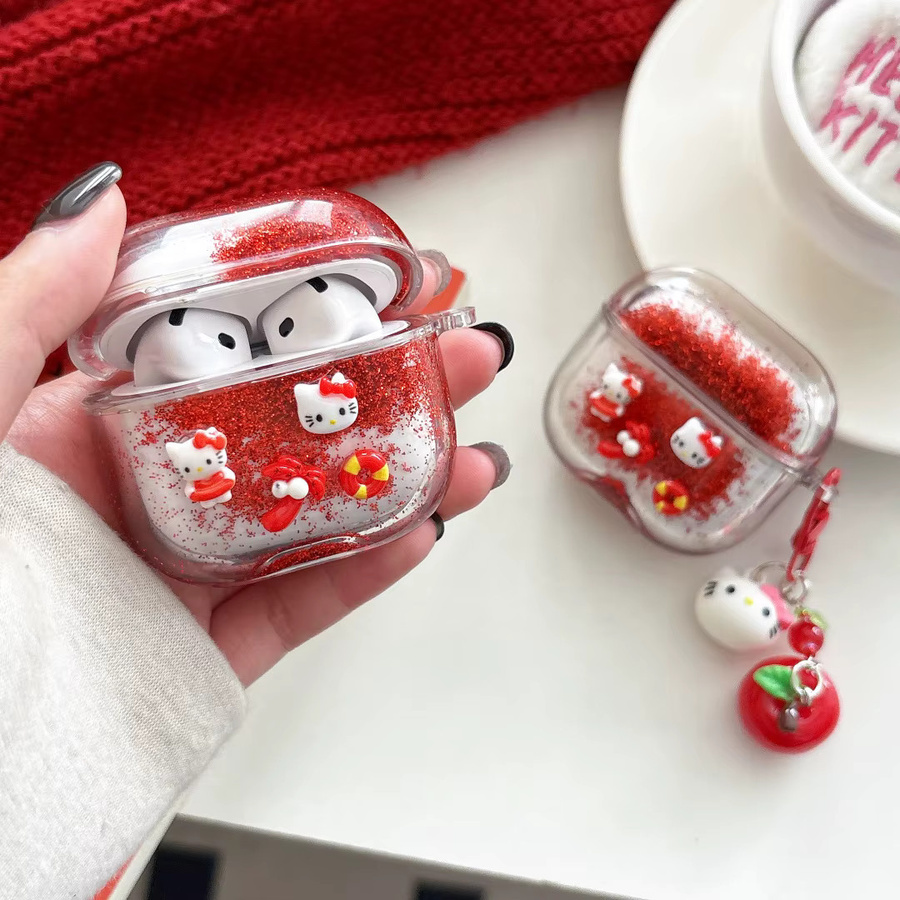 Sanrio Hello Kitty Quicksand Kopfhörerhülle für AirPods 4 3 2 1 Pro 2 Pro 3 mit Anhänger - Bild 2