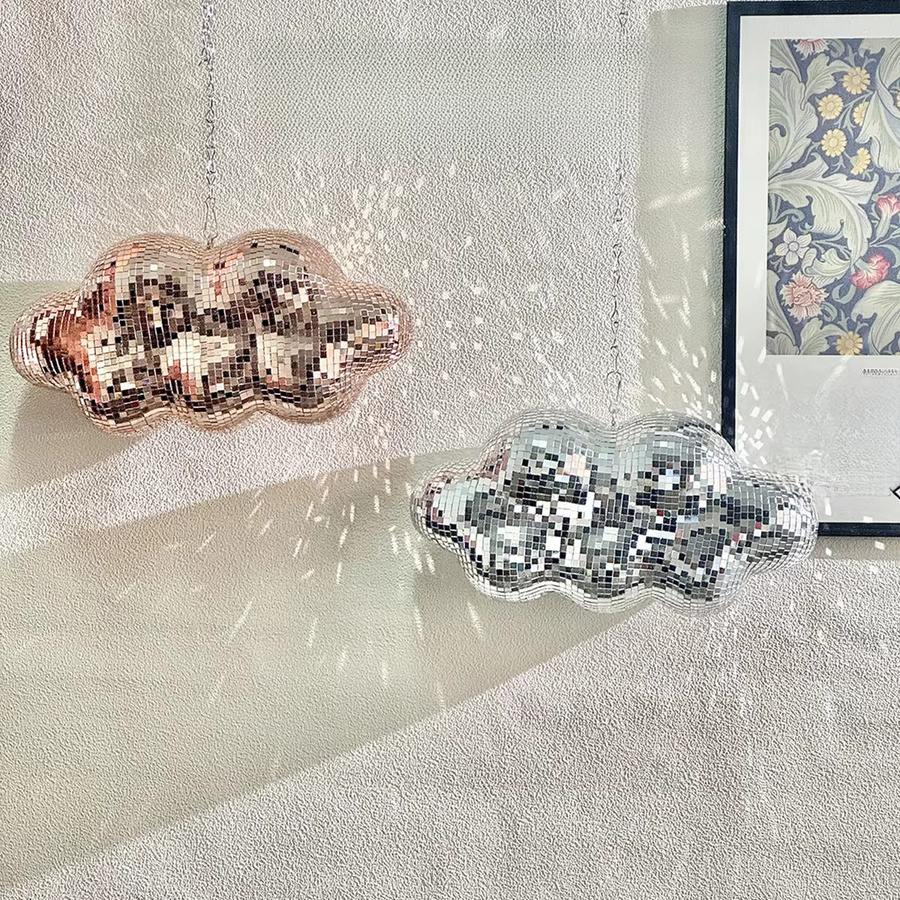 FngJiuyer Hängedekoration in Wolkenform mit Spiegelkugel aus Glas in Gold oder Silber inklusive Kette für Hochzeit, Party und Retro-Dekoration - Bild 1