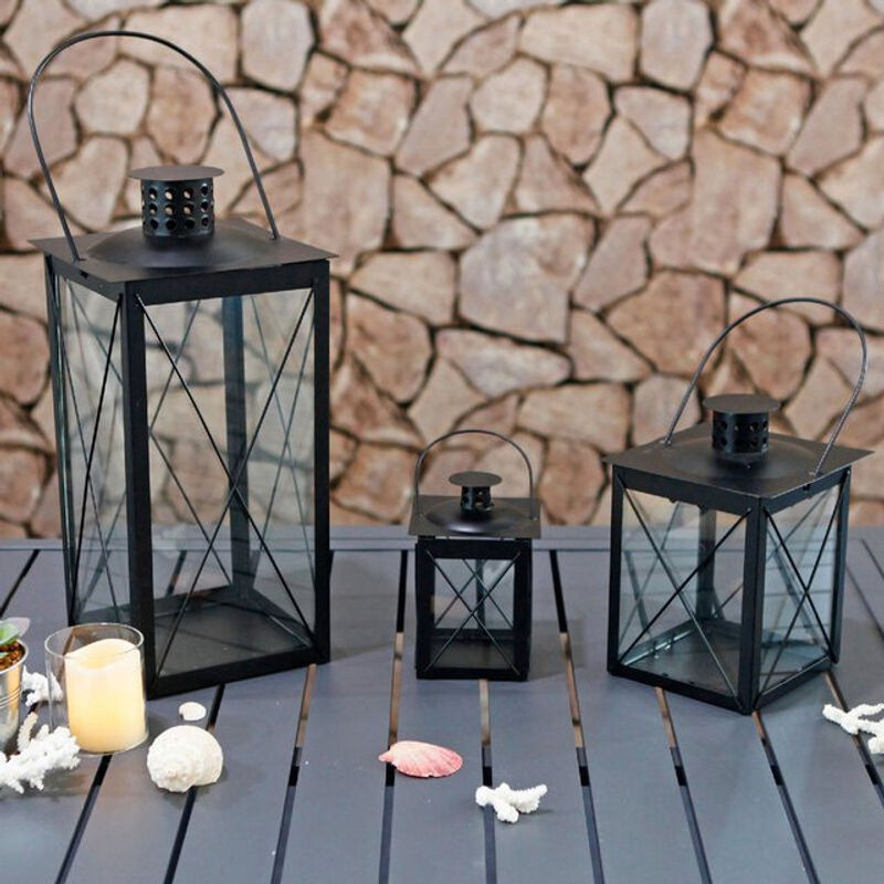 3er Laternen Set von MOJAWO aus Metall und Glas in Schwarz für Stumpenkerzen, modern und quadratisch, Höhe: 36 cm, 20 cm und 16 cm - Bild 1