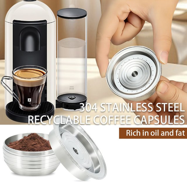 Wiederverwendbare Kaffeekapsel-Hülle aus Edelstahl für Nespresso Vertuo in Silber - Bild 1