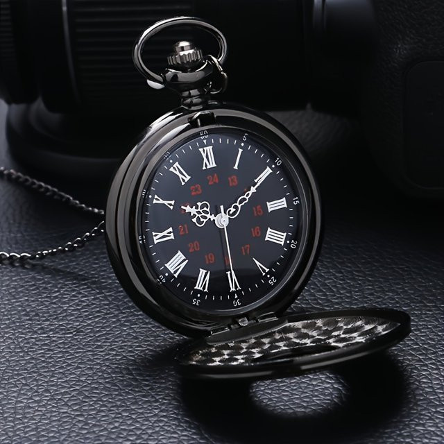 JBAILI Taschenuhr Halskette, Anhänger, Quarz, Schwarz, Unisex - Bild 1
