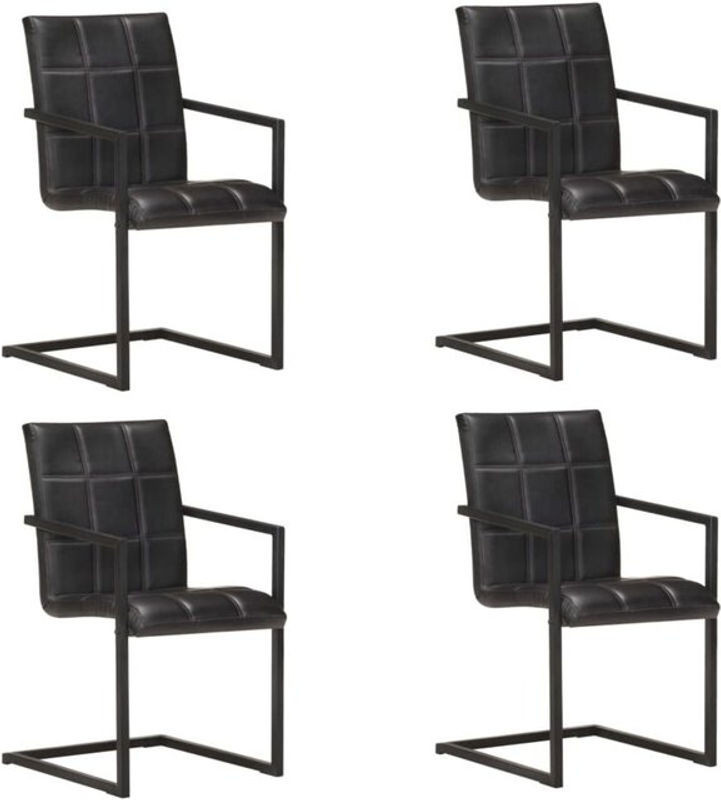 4er Set Freischwinger Stühle aus Echtleder in Schwarz von vidaxl im Retro- und Modern-Design - Bild 1