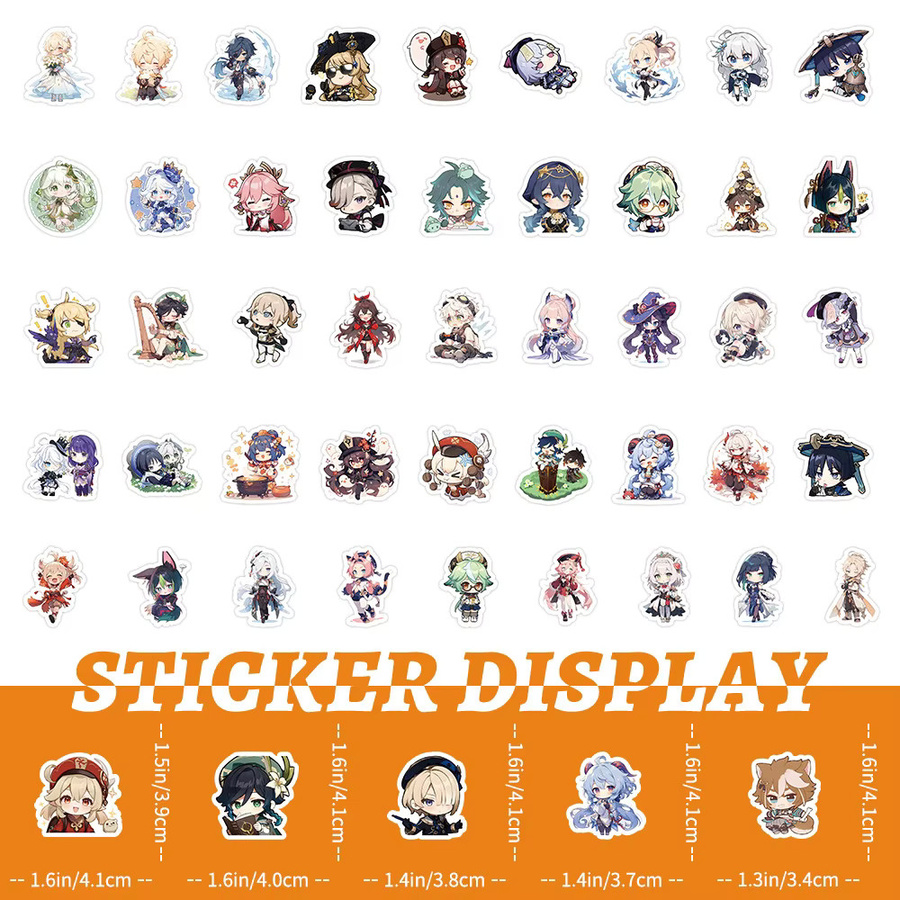 Kpustyle Kawaii Genshin Impact Anime Aufkleber Set in Multicolour für Laptop, Koffer und Scrapbooking - Bild 3