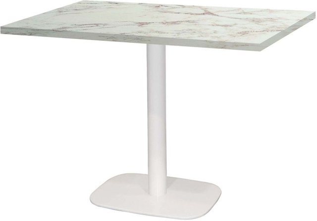 RestooTab Tisch Round rechteckig in Weiß und Braun mit Holz- und Steindekor, B/T/H: 120 x 70 x 75 cm - Bild 1