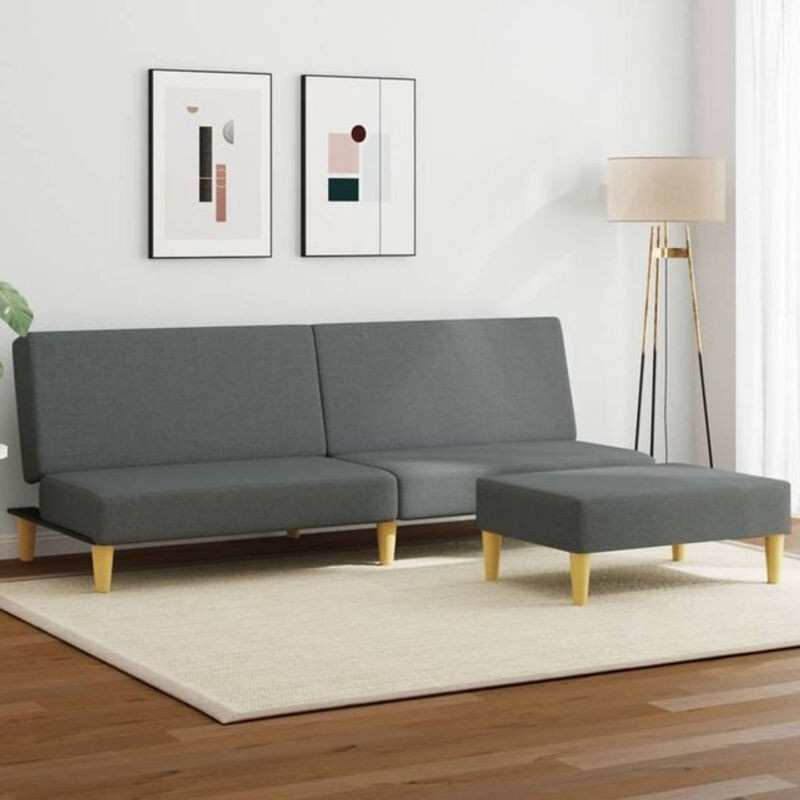 Vidaxl Schlafsofa 2-Sitzer aus Samt mit Kissen und Fußhocker in Anthrazit Grau Modern - Bild 1