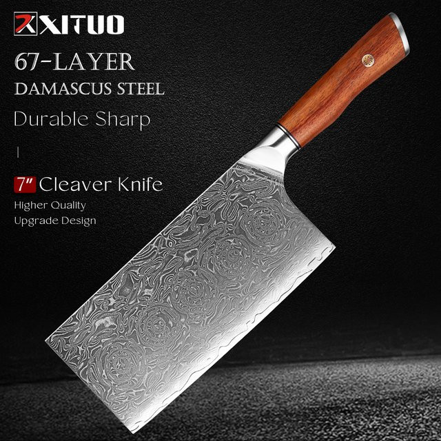 Xituo Damaskus-Spaltermesser mit Palisandergriff, 19,05 cm Profi-Metzgermesser aus Damaststahl in Silber - Bild 1
