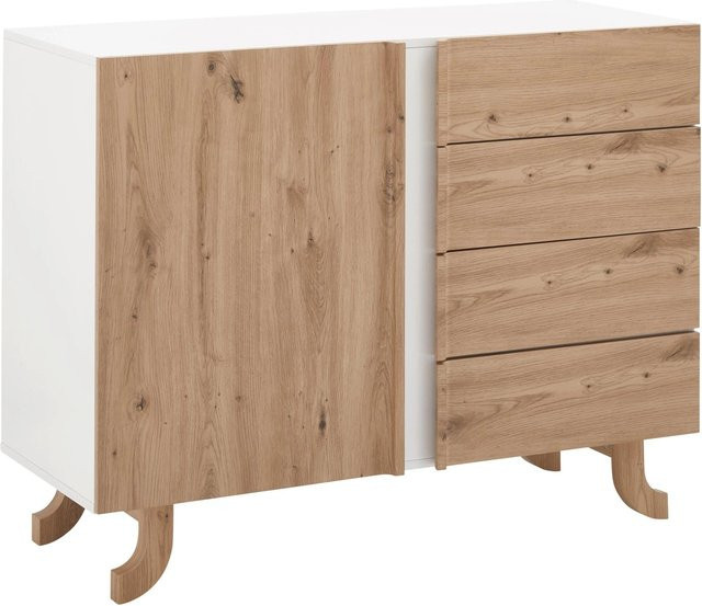Bessagi Home Sideboard Vira im skandinavischen Design aus Echtholz in Weiß und Kieferfarben - Bild 1