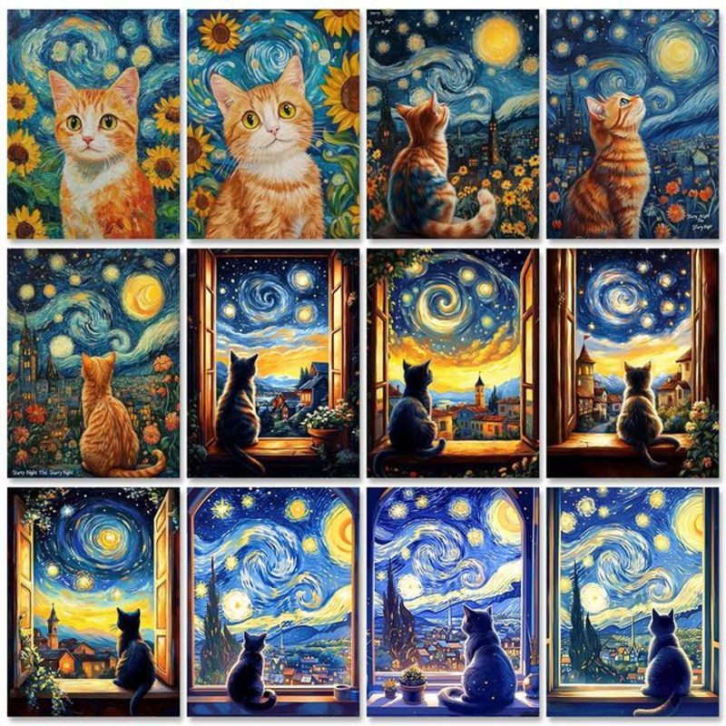 RUOPOTY Malen nach Zahlen Set Katze Wandkunst mit Acrylfarben auf Leinwand, mehrfarbig - Bild 1