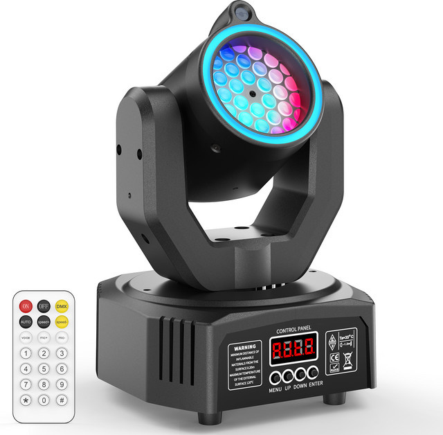 U'King Mini Moving Head RGB DMX Bühnenlicht mit Strahlmuster und Strobe Effekt in Schwarz und Multicolour - Bild 1