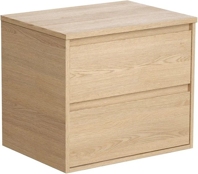Waschbeckenunterschrank Milipam in Eichenholzfurnier Naturfarben Hell Beige Breite: 60 cm - Bild 1