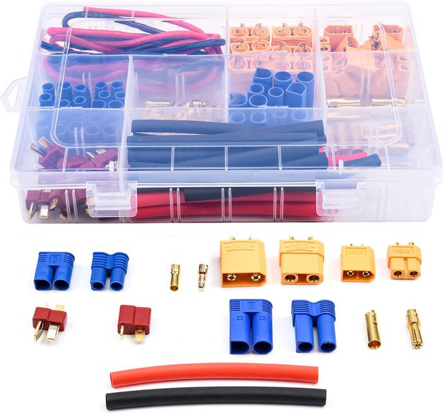 Readytosky 76-teiliges Adapter-Set mit T-Stecker, XT60, XT90, EC3, EC5 Steckern und Buchsen, Silikondraht und Schrumpfschlauch in Multicolor für RC-Modelle - Bild 1