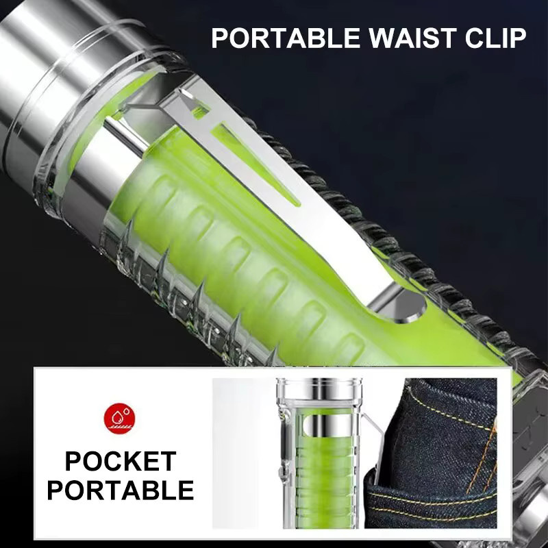 Multifunktionale USB C wiederaufladbare LED-Mini-Taschenlampe mit UV-Licht, Magnet und Schlüsselanhänger in Grün und Silber - Bild 2