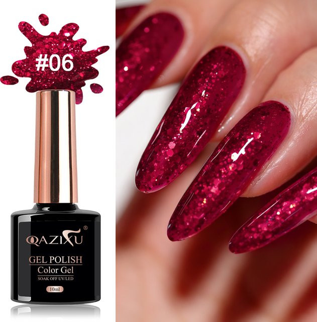 QAZIXU Nagellack, Rot, Glitzer-Gel, 10 ml - Bild 1