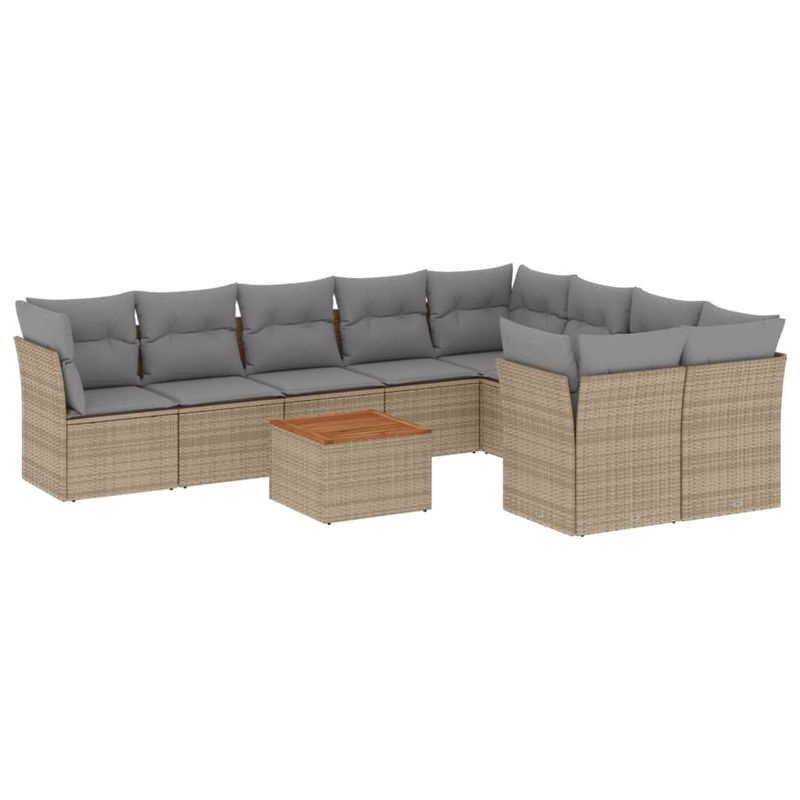 Vidaxl 10-teiliges Gartenmöbel-Set aus Rattan und Holz mit Kissen in Beige und Grau im modernen Design - Bild 2