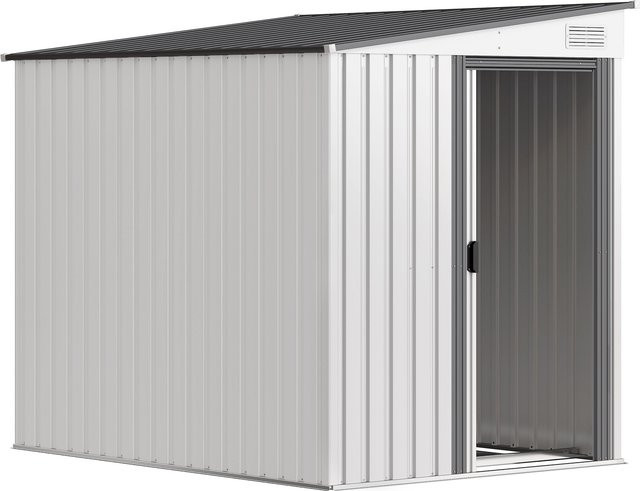 Outsunny Metall Gerätehaus aus verzinktem Stahl mit Pultdach und Schiebetür, Anthrazit, B: 154 cm, T: 206,5 cm, H: 181 cm - Bild 1