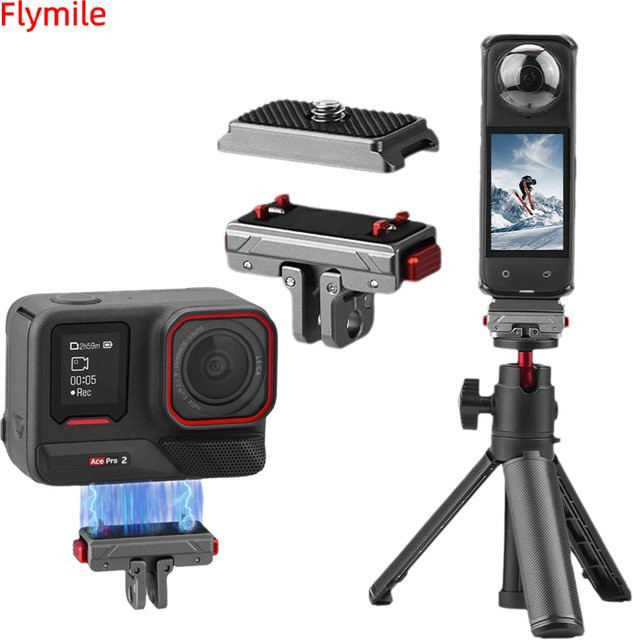 Flymile Metall-Adapterbasis für Insta360 X5, X4 und Ace Pro 2 mit magnetischer Schnellwechselfunktion und Stativ-Adapterhalterung - Bild 1
