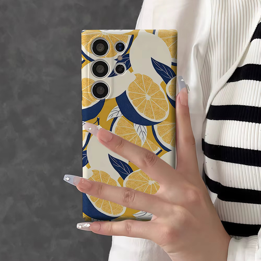 Stoßfeste Doppelschicht-Handyhülle mit Zitronenscheiben-Design für Samsung Galaxy S26 S25 S24 S23 Ultra Plus in Gelb und Marineblau - Bild 5