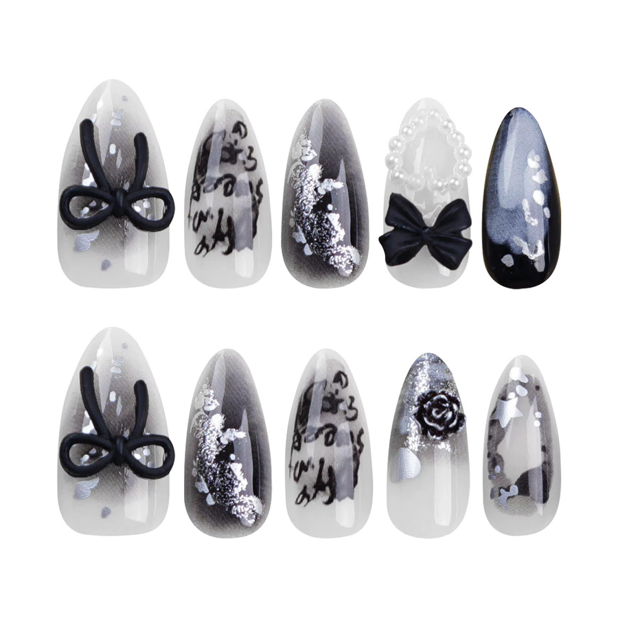 YADORNOS Press On Nails, Black, 24 Stück, Glänzend, Unisex - Bild 5