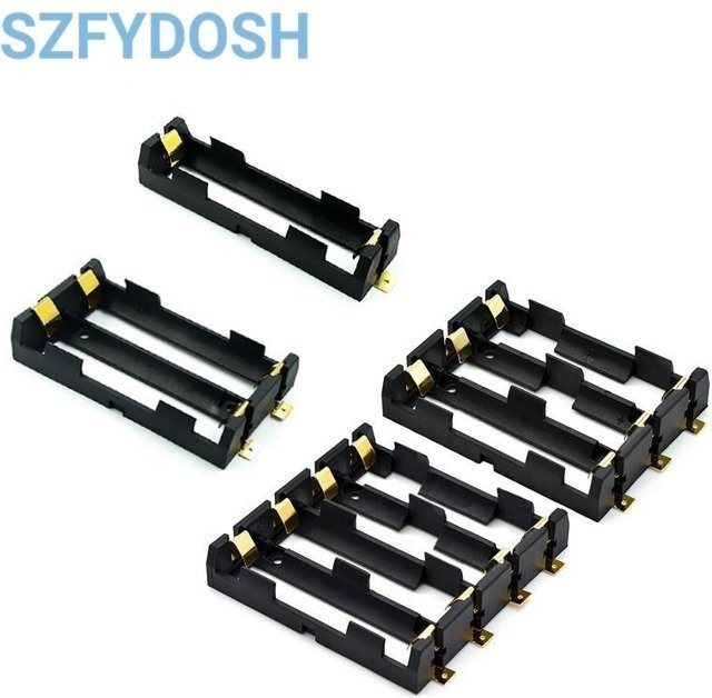 SMT-Batteriehalter für 18650 Akkus als SMD-Batteriekasten in Schwarz mit bronzefarbenen Stiften - Bild 1