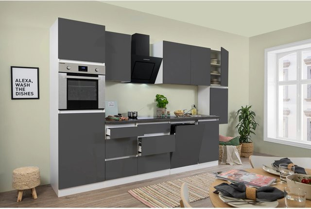 Respekta Küchenzeile GLRP330HWG Grifflos in Grau Hochglanz und Weiß mit Granit-Optik, B: 330 cm, H: 220,5 cm, T: 60 cm - Bild 1
