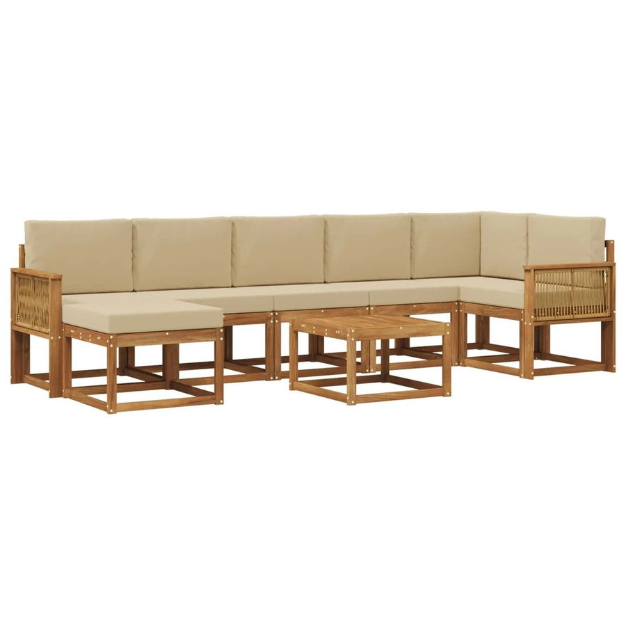 vidaXL Outdoor-Sofagarnitur aus Akazienholz mit 8 Kissen in Natur und Beige - Bild 2